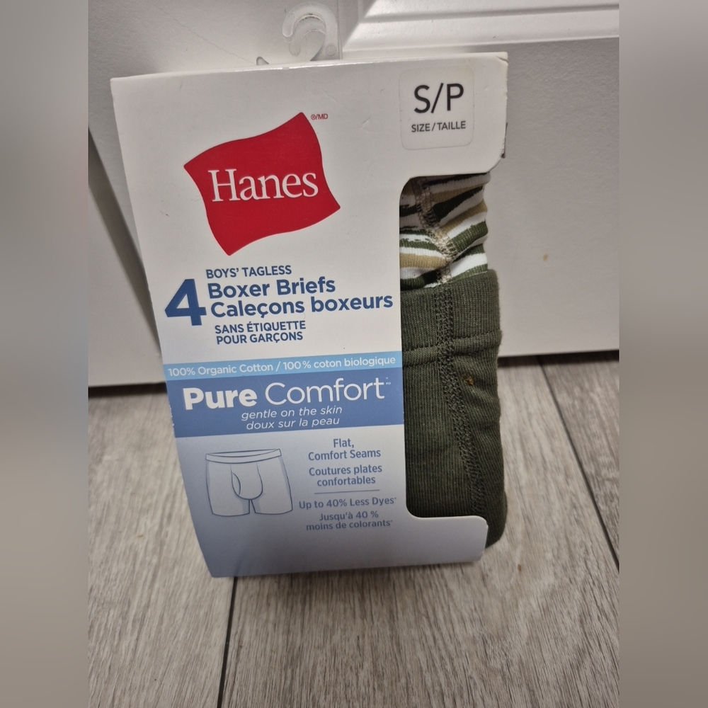 4 New Hanes Boys' Pure Comfort Tagless Boxer Briefs. Organic Cotton. Size Small